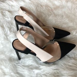 Zara Nude and Black Color block Heels